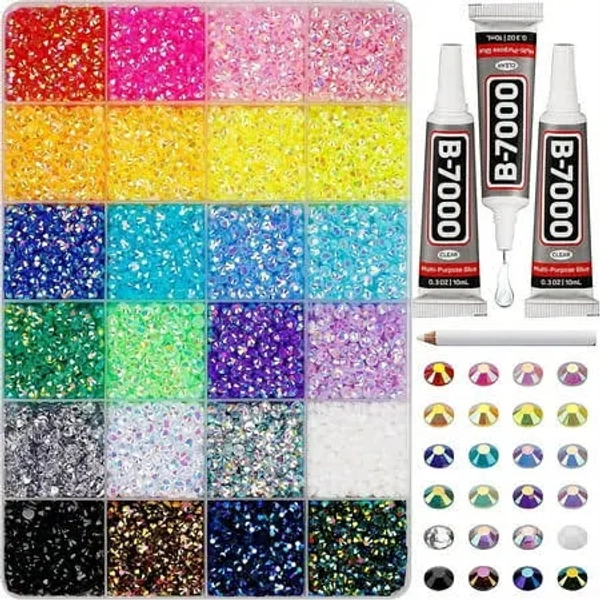 40 Color Resin Flatback Gems 3mm, 32000pcs Bedazzling Craft Kit with 3 Precision Glue for DIY Shoes Clothing Nails Book Art, Size: One size, Clear