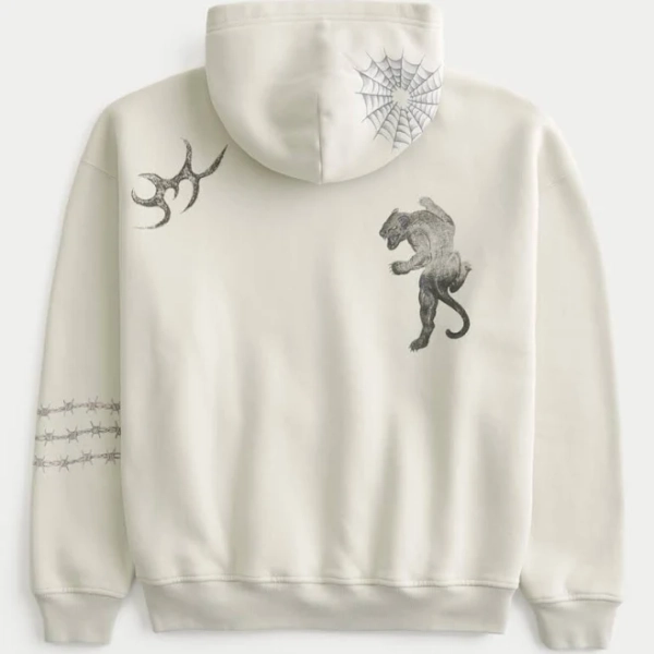 Men's Boxy Graphic Hoodie in Cream Size XL from Hollister