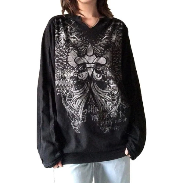 Fairy Grunge Y2K Long Sleeve Baggy Graphic T-Shirt