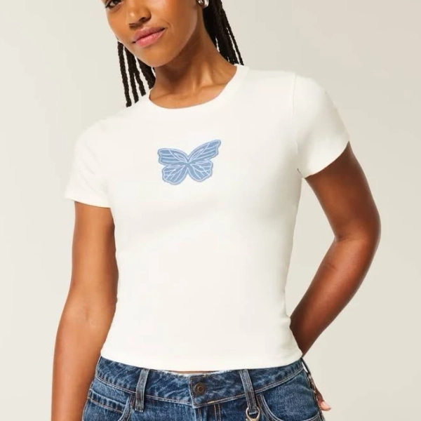 Hollister Women's Butterfly Graphic Baby Tee