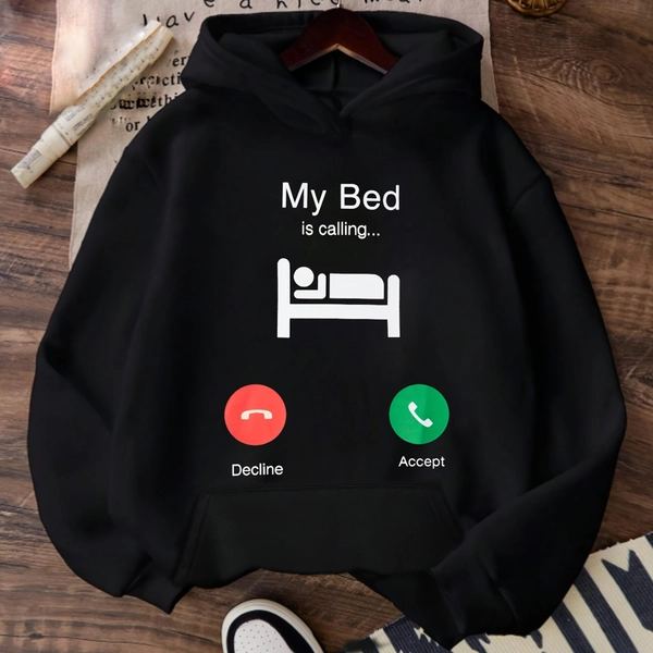 1pc Women'S Casual Polyester Hoodie with "My Bed is Calling" Graphic, Kangaroo Pocket, Long Sleeve, Drawstring Hood, Knit Fabric, Comfortable Soft Fashion Sweatshirt for Fall/Winter