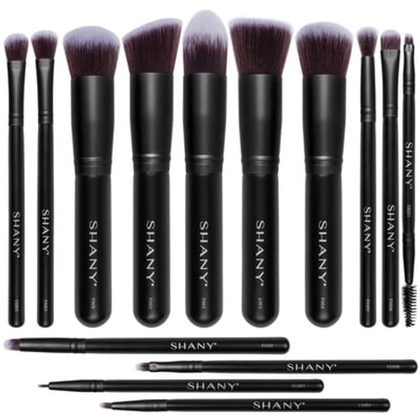 SHANY Makeup Brushes - Black Bombshell - 14-Piece Brush Set – Foundation Powder Concealers Eye Shadows Makeup brushes - Complete Kabuki Makeup Brush Set in Black  - 14 PCS