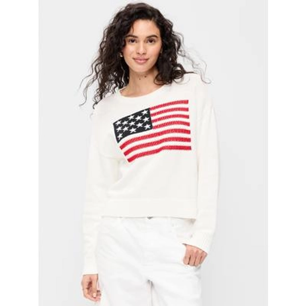 Seaside Cotton Long-Sleeve Flag Sweater