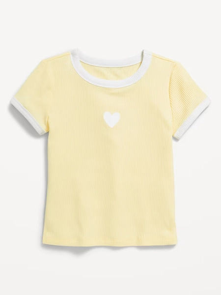 Fitted Short-Sleeve Ribbed Graphic Ringer T-Shirt for Girls