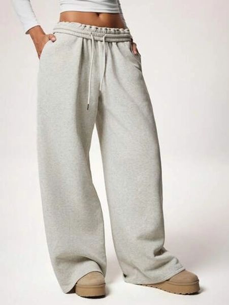 Forever 21 Autumn/Winter New Thermal Lined Thick Casual Versatile High Waist Elastic Waist Loose Wide Leg Sweatpants