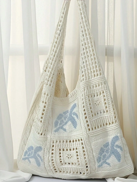 Women's Summer Beach Tote Bag - Crochet Design With Sea Turtle Pattern, Large Capacity Open-Top Tote, Beige Polyester, Suitable For Casual Outings And Coastal Vacations, Beach Tote Bag, Travel Accessory, Bohemian Fashion, Woven Texture, Spacious Tote Bag, Essential For Vacation, Ideal For Work, Back To School , Bohemian Outfit For Women , Beach Bag , Crochet, Holiday