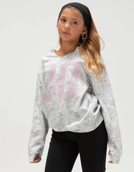 FULL TILT 00 Camo Girls Notch Crewneck Sweatshirt - CAMO