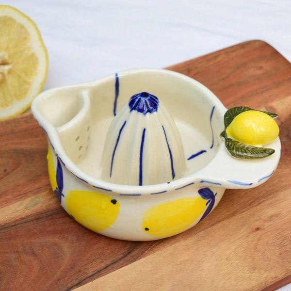 Hand Juicer | Ceramic Hand-painted Strainer Reamer | Lemon Print