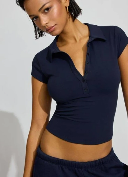 Garage Women's Sleek Short Sleeve Polo Top - Blue - Short sleeve tops