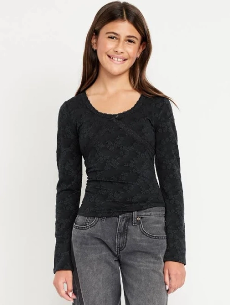 Old Navy Kids Fitted Lace-Trim Long-Sleeve Top