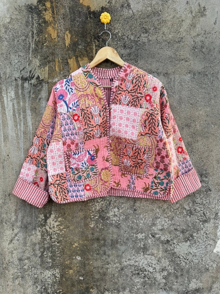 Handmade Patchwork Quilted Jacket: Reversible Boho Cotton Coat