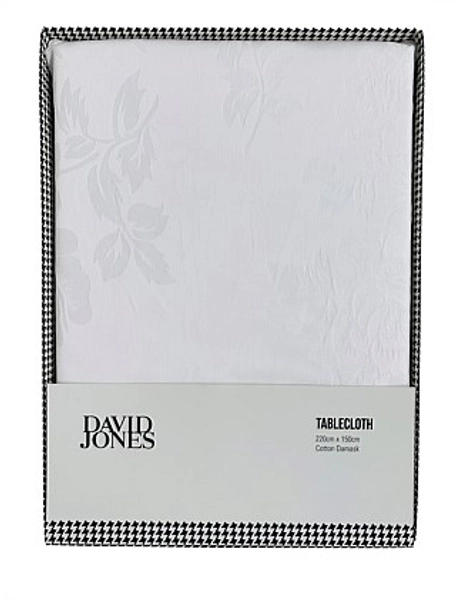 Florence Damask Floral 150cm x 220cm Cotton Tablecloth White - white - 150220