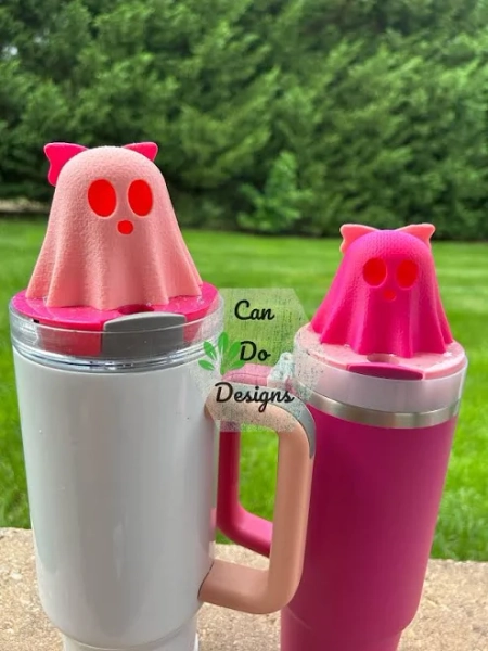 Pink Ghost with Bow 3D Topper