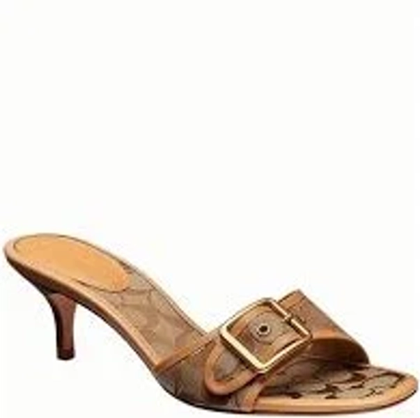 COACH Margot Signature Jacquard Leather Slip On Kitten Heel Sandals