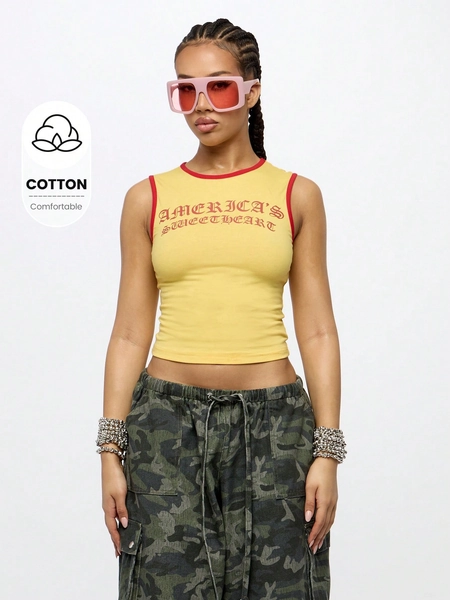SUMWON WOMEN 4th Of July America|S Sweetheart Tank Top Sleeveless Crop Summer Y2K Fashion Sports Workout Gym Casual Streetwear Festival Urban Retro Varsity Style