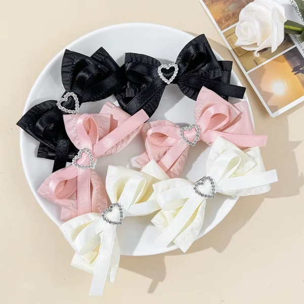 1Pair Bow Lolita Delicate Hair Jewelry Heart Hair Clip Women's Harajuku Steampunk Handmade Headwear Subculture - AliExpress 