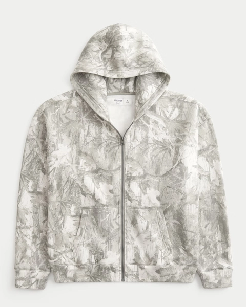 Boxy Camo Zip-Up Hoodie
