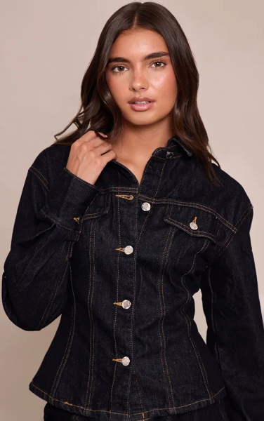 Vintage Long Sleeve Cinch Waist Denim Jacket