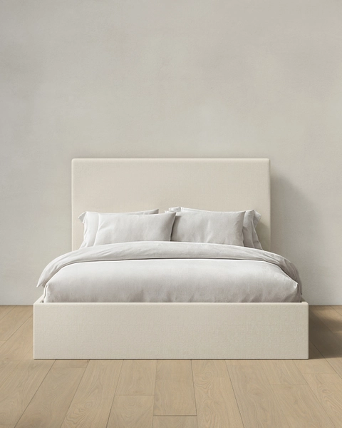 Linen Square Bed - High Headboard in Canvas