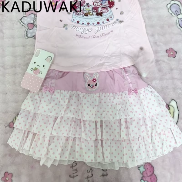 Japan Style Sweet E-girls Rabbit Cake Skirts Polka Dot Embroidery High Waist A-line Mini Jupe Chic Aesthetic Y2k Faldas Summer - AliExpress 200000345