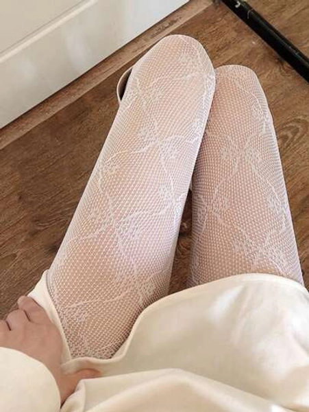 Bow Mesh Printed Leggings, Suitable To Pair With Skirts