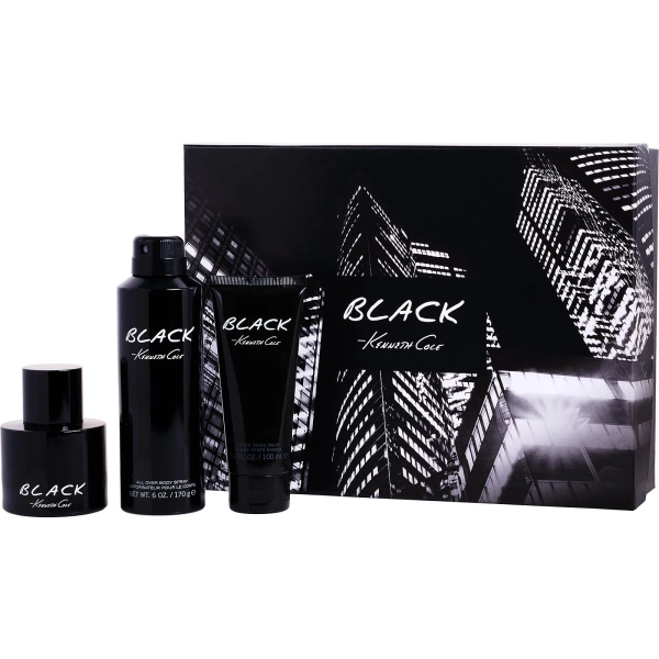 Kenneth Cole Black Eau De Toilette Spray 3.4 oz & Aftershave Balm 3.4 oz & All Over Body Spray 6 oz