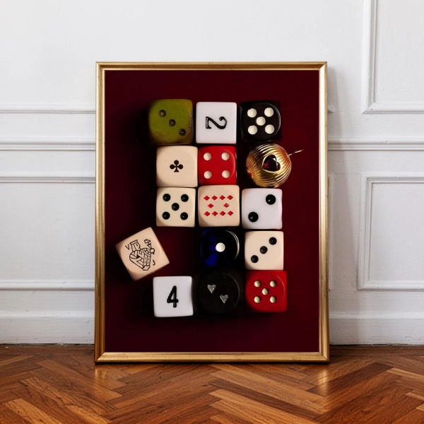 Dice Aesthetic Poster Print, Casino Wall Art, Gambling Game Decor, Modern Red Minimalist Artwork, Trendy Luxury Gallery Wall, Poker Dice art