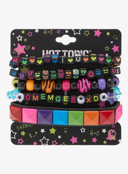 Rainbow Bead Pyramid Stud Bracelet Set