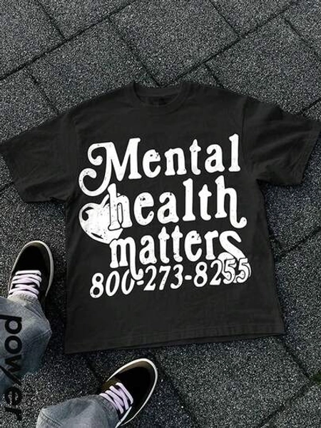 Mental Health Matters Men's Graphic Tee Y2K,  Fashion Street Style Same Gender Design. It's A Pure Cotton Casual T-Shirt For Spring And Summer, With A Round Neck And Short Sleeves