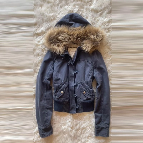 Women's Autumn Winter Vintage Detachable Fur Collar Denim Pocket Jacket Slim Fit Y2K Blazer Street Chic Outerwear Warm Coat 2025