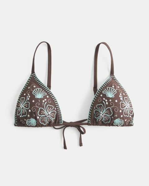Embellished Stitch Over-the-Shoulder Triangle Bikini Top