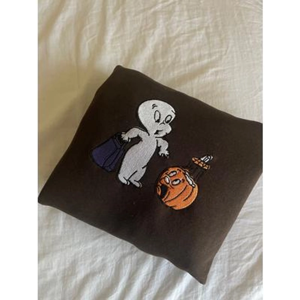 Friendly Ghost Embroidered Halloween crewneck sweater