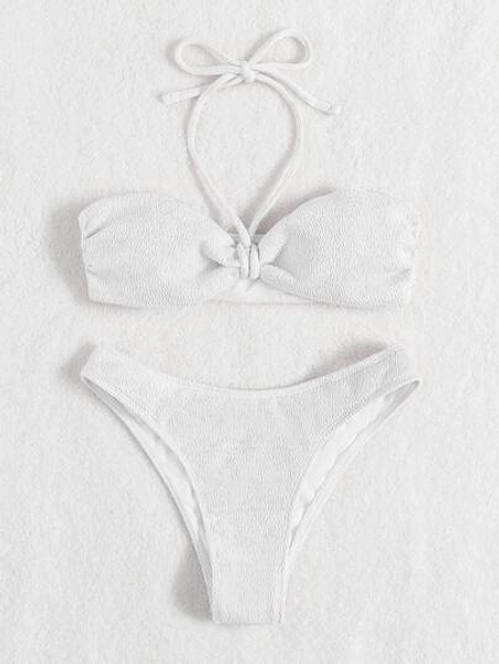 SHEIN Swim Summer Beach Textured Bikini Set Halter Bra & Bikini Bottom 2 Piece Bathing Suit