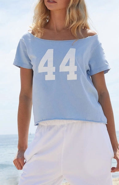 Sky Blue Robyn 44 Short Sleeve Off-The-Shoulder Top