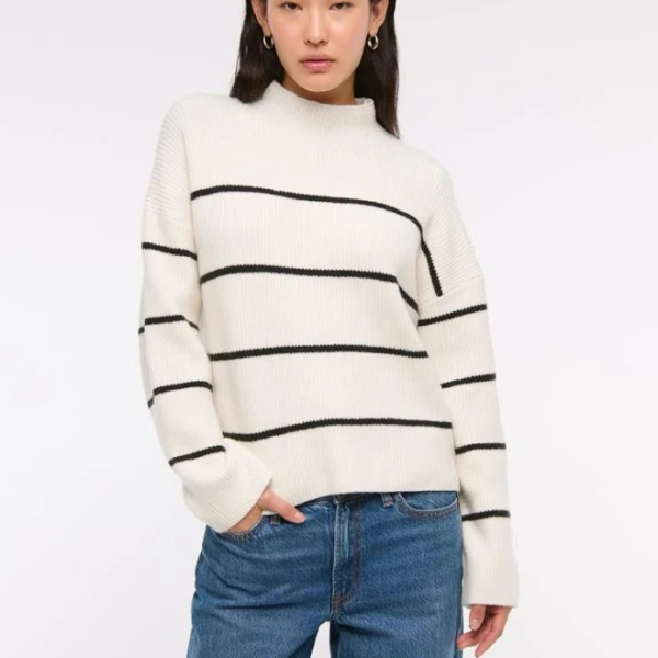 Abercrombie & Fitch Women's Easy Funnel Neck Stripe Sweater