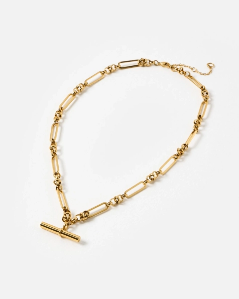 Toni T-Bar Pendant Gold Tone Waterproof Chunky Chain Necklace
