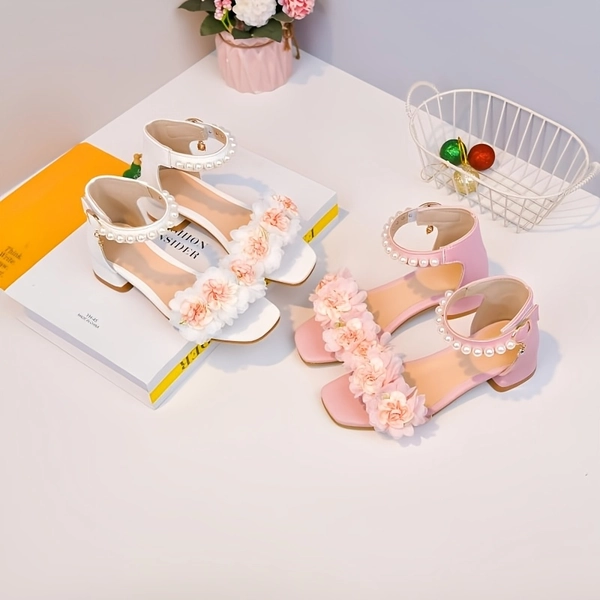 [Girls' Floral Sandals] Girls' Sandals - Cute, Stylish, Floral, Pink and White, Casual, Spring, Comfortable