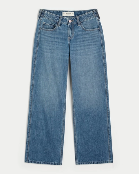 Hollister Andi Adjustable Waist Low-Rise Medium Wash Baggy Jeans