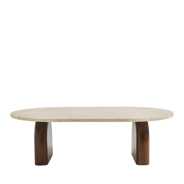 Table basse en effet travertin et bois 100x60cm- LIPALI