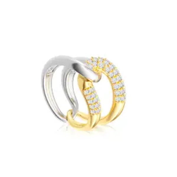 Tewiky Gold & Silver Interlocking Knot Ring – Double Row Zirconia & Smooth Band DesignFor Women Cubic Zirconia Stacking Jewelry For Summer Backtoschool