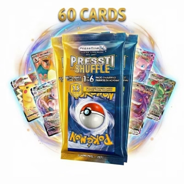 4-Pack Presstine Pokemon PresstiShuffle 15-Card Packs - 60 Cards Total