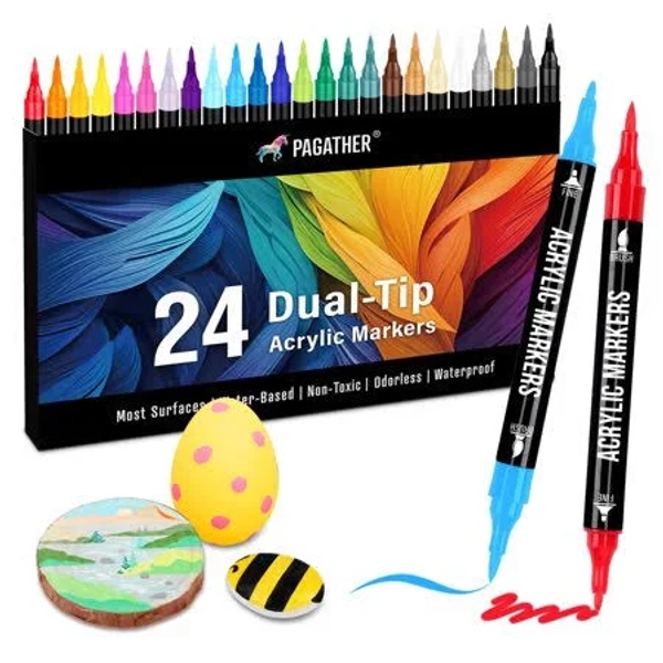 Pagather Acrylic Paint Art Markers, Fine and Brush Point