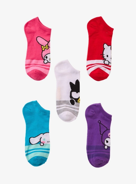 Hello Kitty And Friends Faces Varsity Stripe No-Show Socks 5 Pair