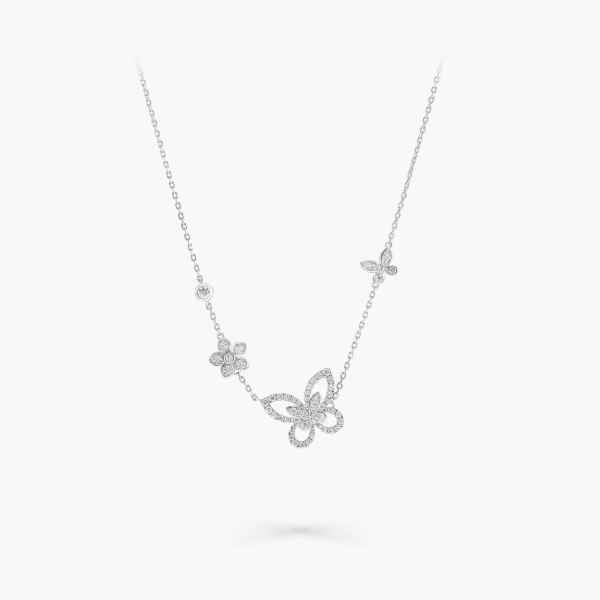 Pendentif Butterfly Silhouette & Flower avec diamants