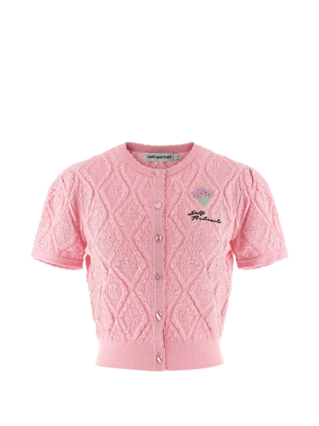 Self-Portrait Pointelle Knit Top | Pink | FARFETCH