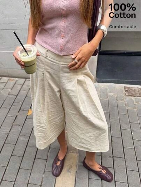 Siren Gaze Women Low-Rise Wide Leg Pants Casual Loose Fit Culottes For Summer Pleated Palazzo Pants For Women Loose Fit Trousers Wide Leg Capri Pants Crop Pants Wide Pants Wide Leg Shorts Culotte Women Skirt Pants Wide Leg Summer Pants Linen Shorts For Women Long Shorts For Women Linen Shorts Women Culottes Women Wide Leg Pants Woman Women Summer Pants - Size XS
