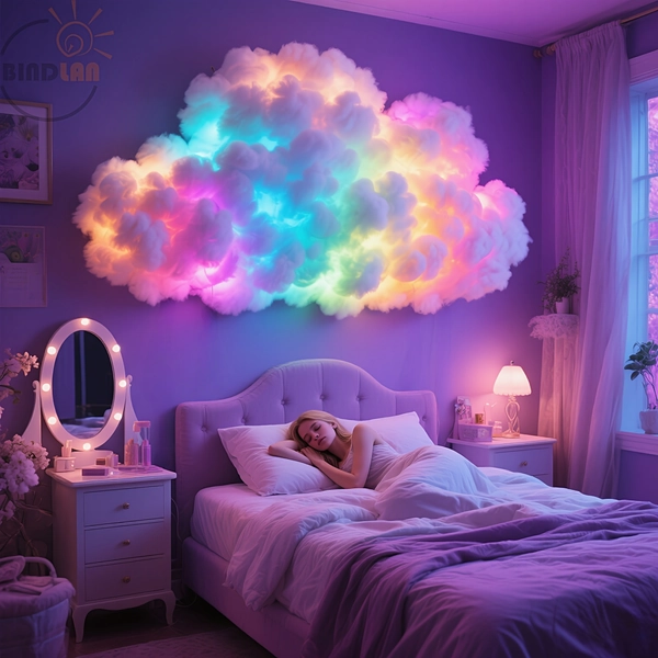 BINDLAN RGB Smart RGB Cloud Lamp - USB- Music Sync RGB Lighting with Dynamic Color Changing, Wall-Mounted Mood Light for Bedroom, Party, Dance, RGB Projector-like Atmosphere Light (Compatible with PC/Laptop, USB Plug & Play