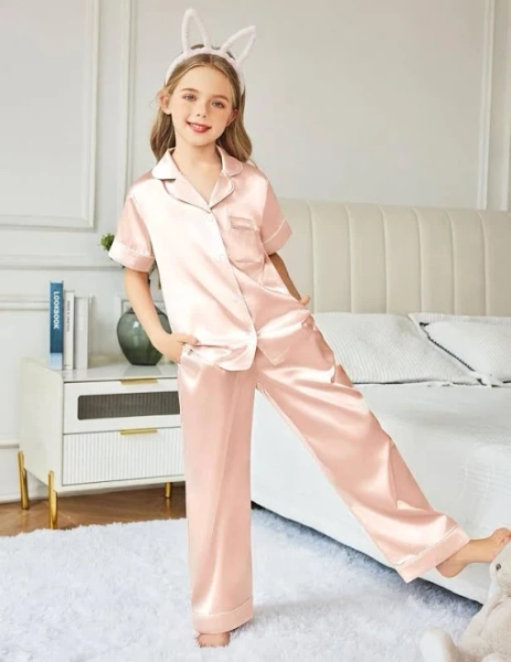 Arshiner Girls Silk Satin Button Down Pajamas