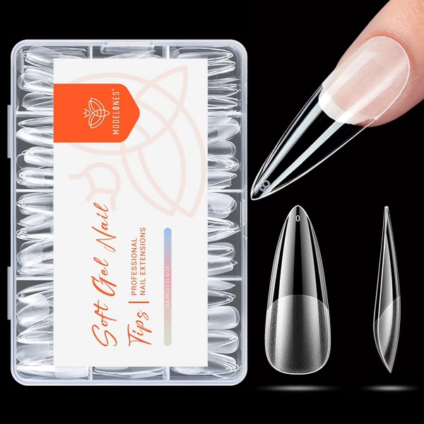 modelones Long Stiletto Nail Tips, Pre-shaped Soft Gel Tips Fake Nails False Acrylic Clear Full Cover Press on Extension Kit Gel Manicure DIY at Home 216PCS 12Sizes - Walmart.com