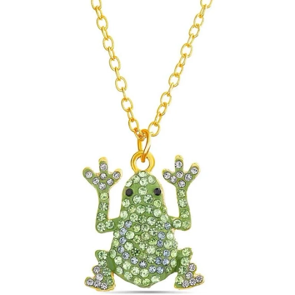 Crystal Kingdom Women's Yellow Gold Crystal Frog Pendant Necklace